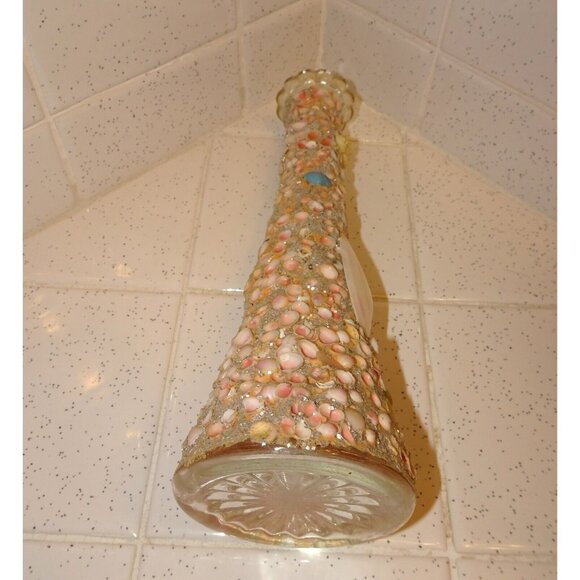 Vintage Florida Souvenir Tiny Shells Encrusted Covered Flower Glass Vase glitter - Picture 13 of 14